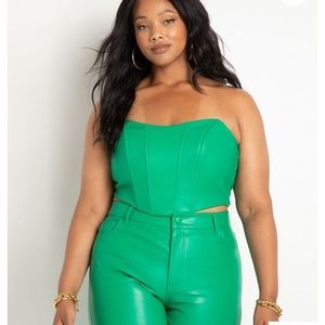 Plus women's faux leather green corset
